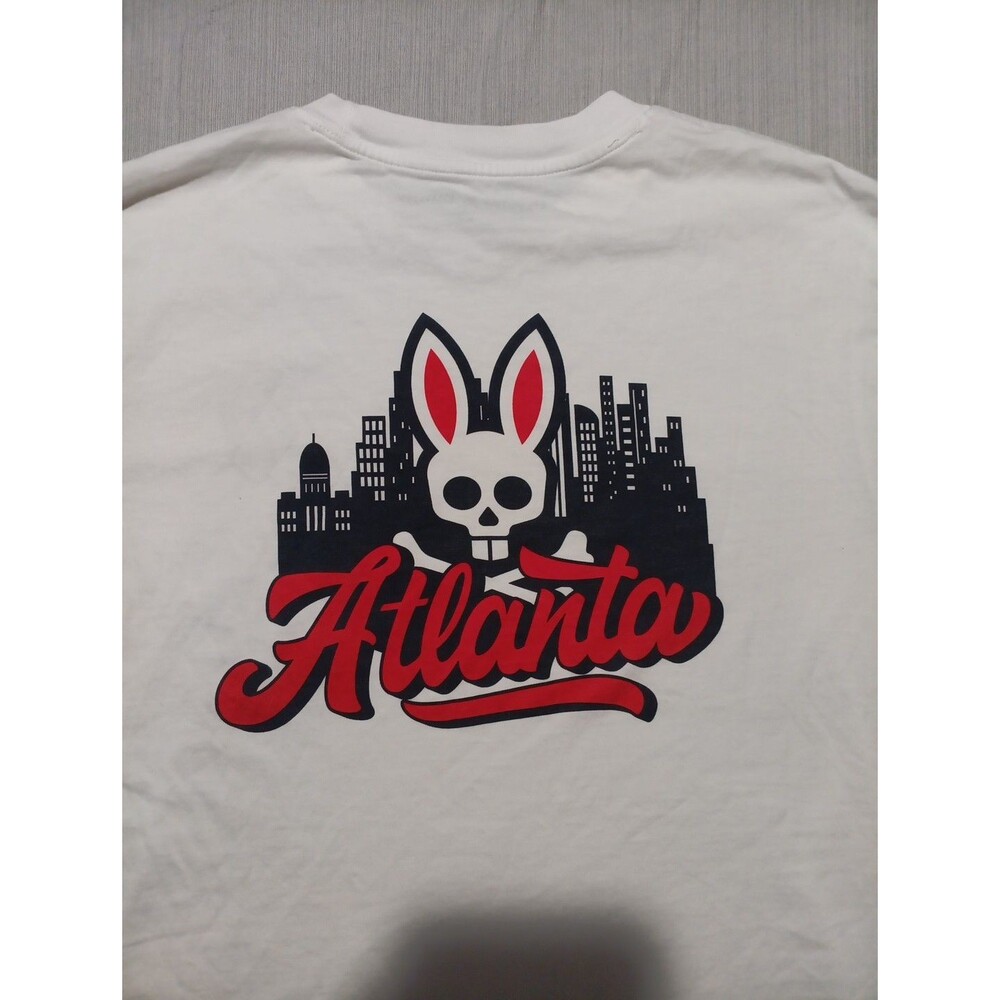 Psycho Bunny Men's Size 6 (Large) White Graphic Logo Crewneck Cotton T-Shirt